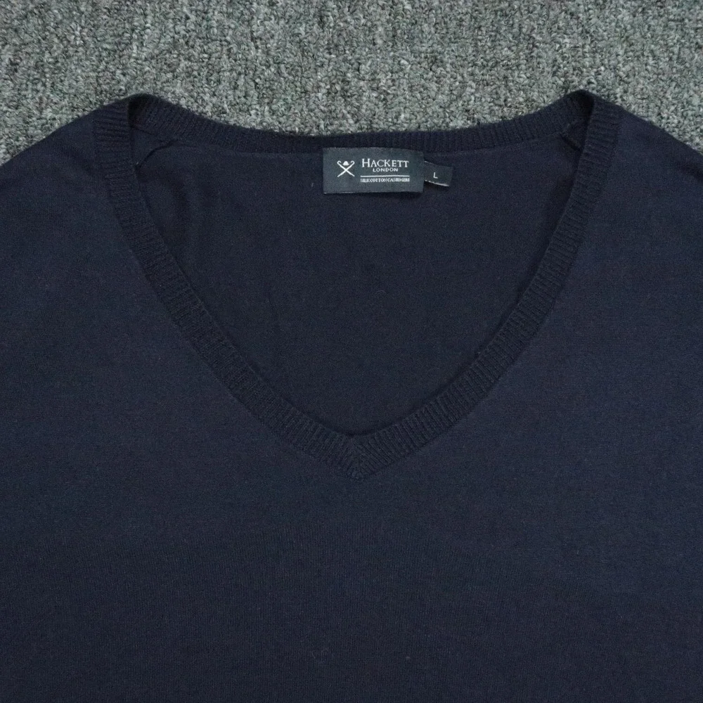 Hackett London Sweater Mens Large Blue V Neck Silk Cashmere Long Sleeve Knit